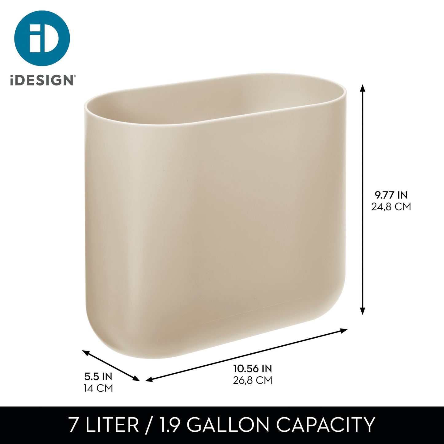 iDesign Small Slim Plastic Bathroom Trash Can, 2-Pack, Brown