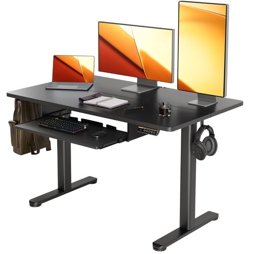 YDN Standing Desk with Keyboard Tray, 48 Inch Height Adjustable Desk with Cable Management, Black Stand Up Desks for Home and Office, 48inch Black