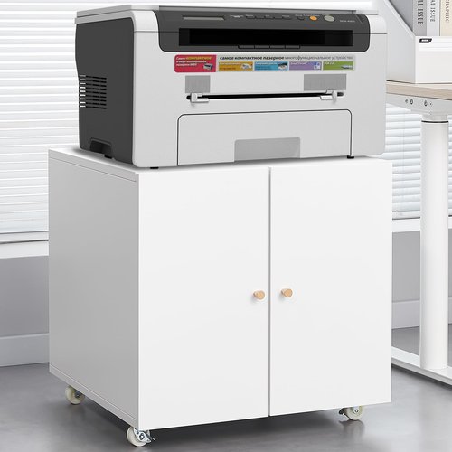 Meibamake Office Furniture Copier Cabinet, 2 Door Steel Mobile File Cabinet, Printer Stand with Adjustable Shelf, White, 23.62" H x 23.62" W x 23.62" D, Home Office