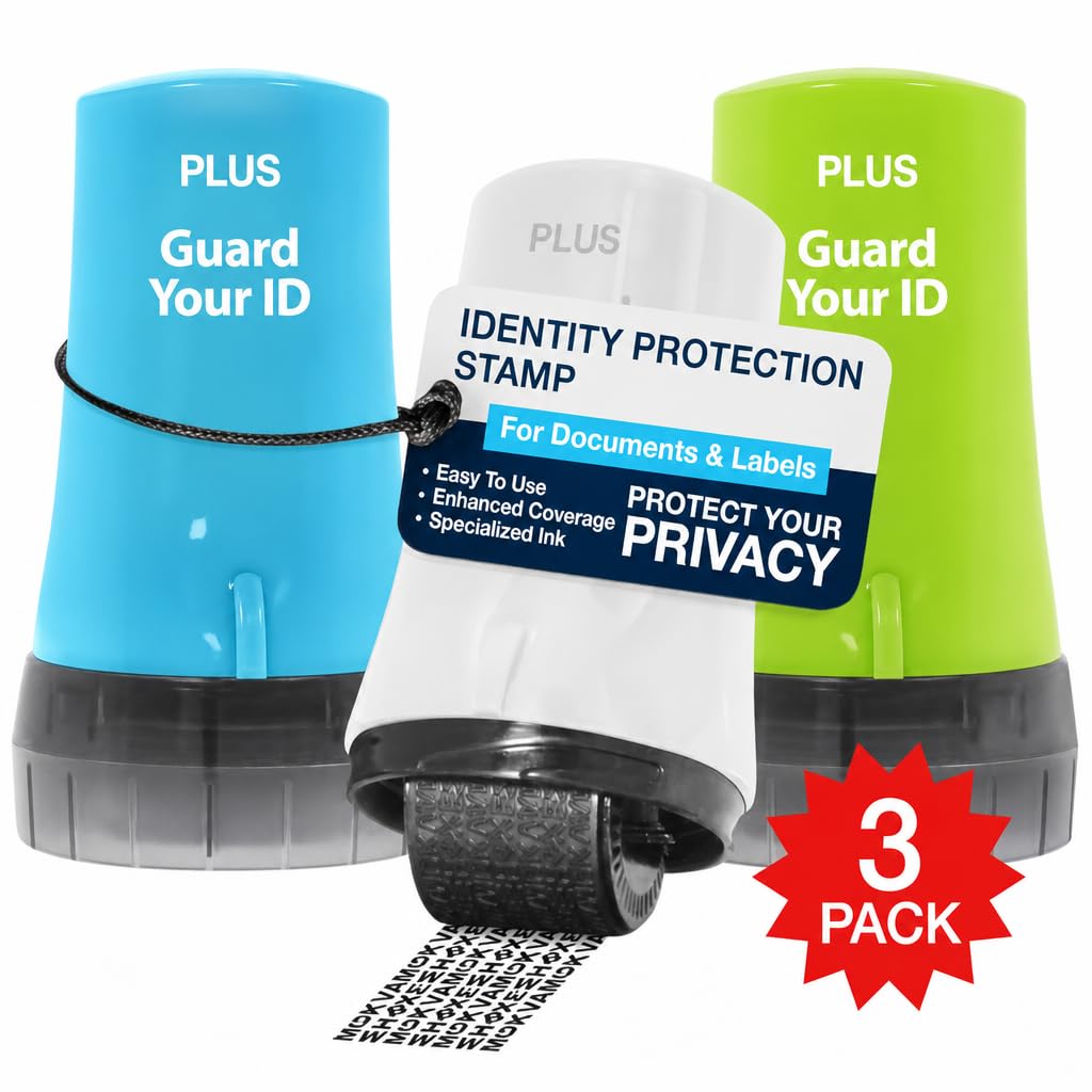 Guard Your ID Advanced Roller 3-Pack — Identity Theft Protection Stamp, Privacy Roller for Mail, Documents & Labels, Shredder Alternative, 1,000 Impressions per Roller (Turquoise, Green, White)