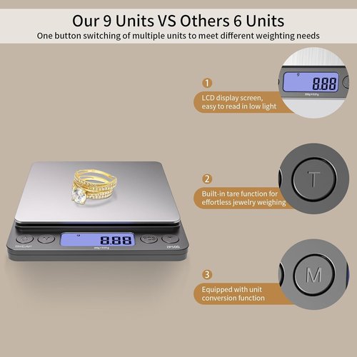 SKEAP Digital Jewelry Scale - 500g x 0.01g Precision Scale with Backlit LCD | Ideal for Gemstones & Coins