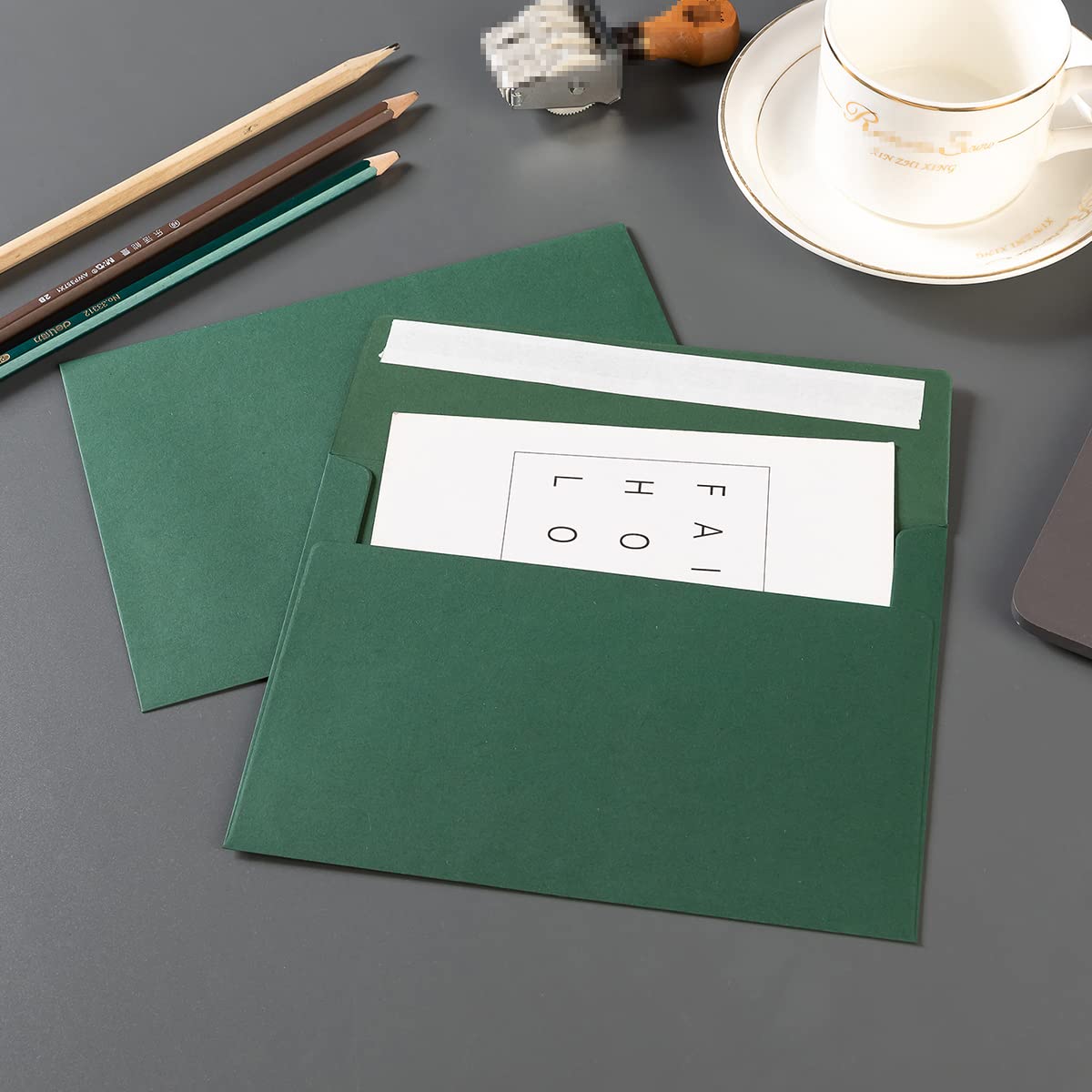 100 Pack A7 Envelopes Self-Adhesive, 5.24 x 7.21 Inches, Dark Green