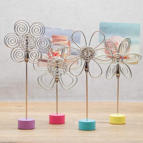 4 pcs Cute Flower Table Card Memo Holder Stand, Photo Clips Holder Desk Stand for Memo Paper Note Monmory Photo Christmas Wedding Number Card Display with Colorful Metal Base