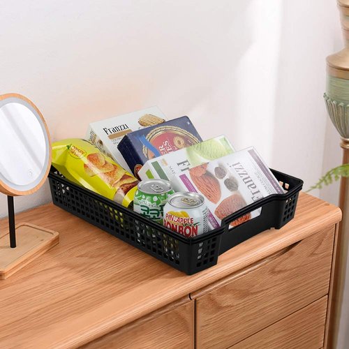 Qqbine Stackable Kitchen Office Desk File Basket Trays, Black, 6 Packs
