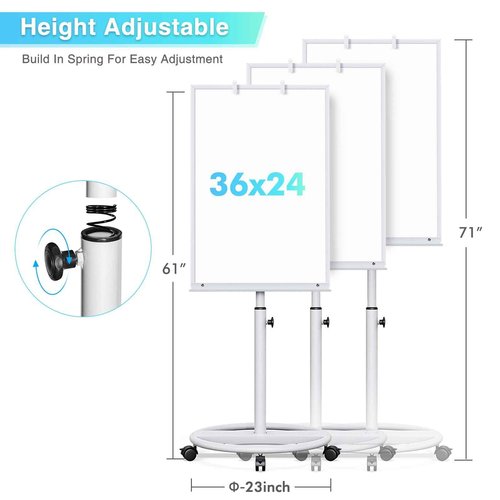 Whiteboard on Wheels 36 x 24 inches - Standing Magnetic Dry Erase Board, Mobile White Board Easel with Flipchart Hooks Portable Rolling Easel for Classroom Office Home (Silver)