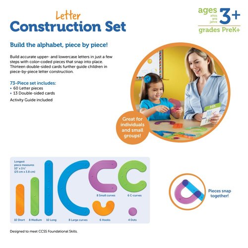 Learning Resources Letter Construction, Homeschool, School Activity Set, Play School, 60 Pieces, Ages 3+