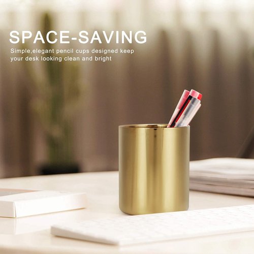 TOPINCN Stainless Steel Pen Holder Flower Vases Pen Makeup Brush Container Pencil Cup Desk Organizer(Gold)