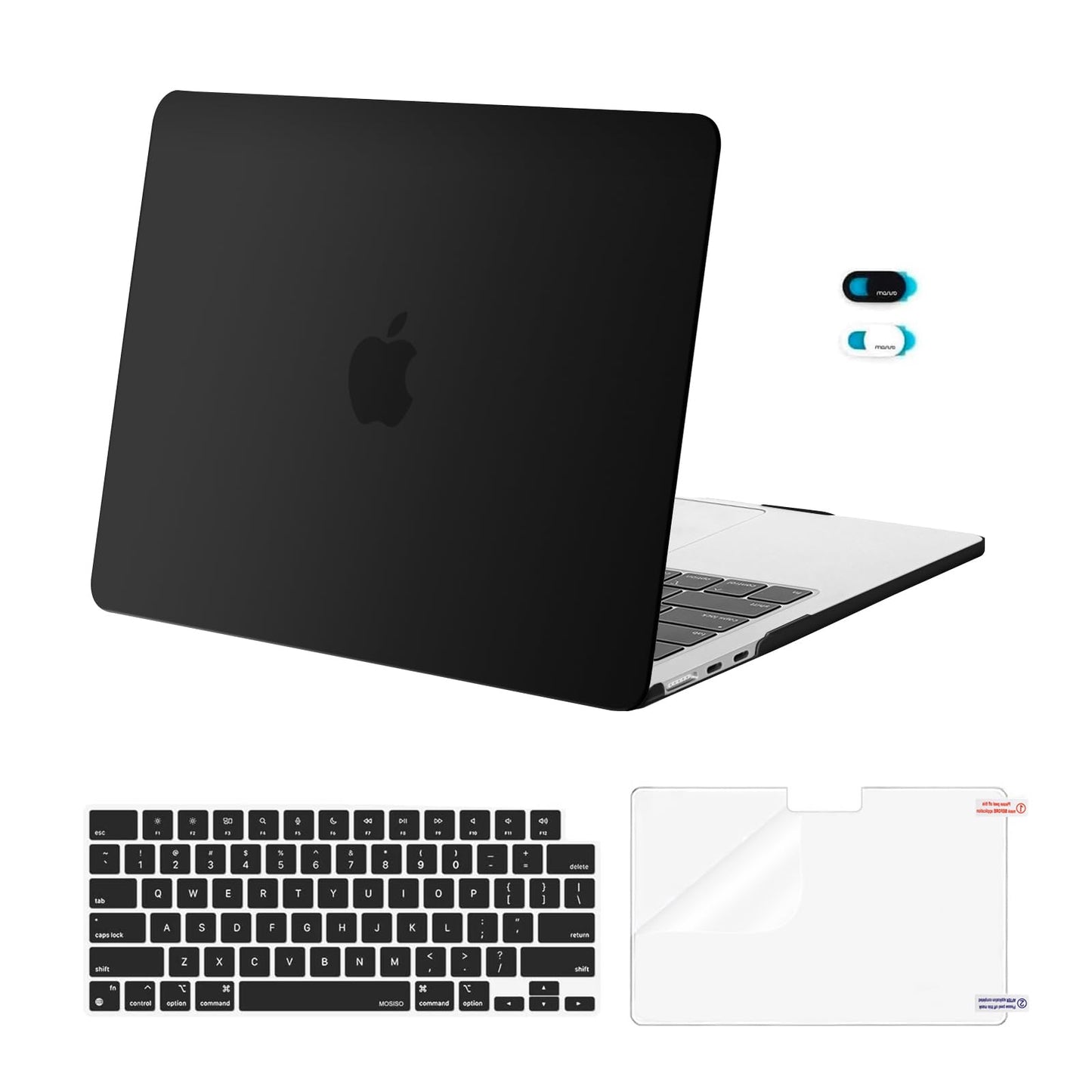 MOSISO Compatible with MacBook Air 13 inch Case M5 2026 M4 2025 M3 M2 2024-2022 A3449 A3240 A3113 A2681, Hard Shell&Keyboard Cover&Screen Film&Webcam Cover for MacBook Air 13.6 inch Case, Black
