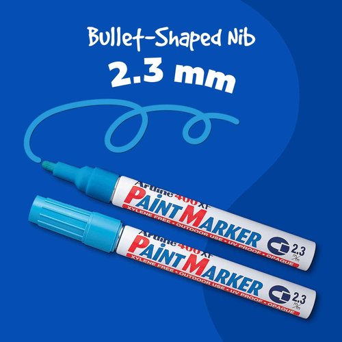 Artline 400XF Paint Markers for Wood, Plastic, and Canvas, The Ideal Waterproof Marker for Indoor/Outdoor Applications, Opaque Permanent Markers with 2.3 mm Bullet Tip, Light Blue, Pack of 12