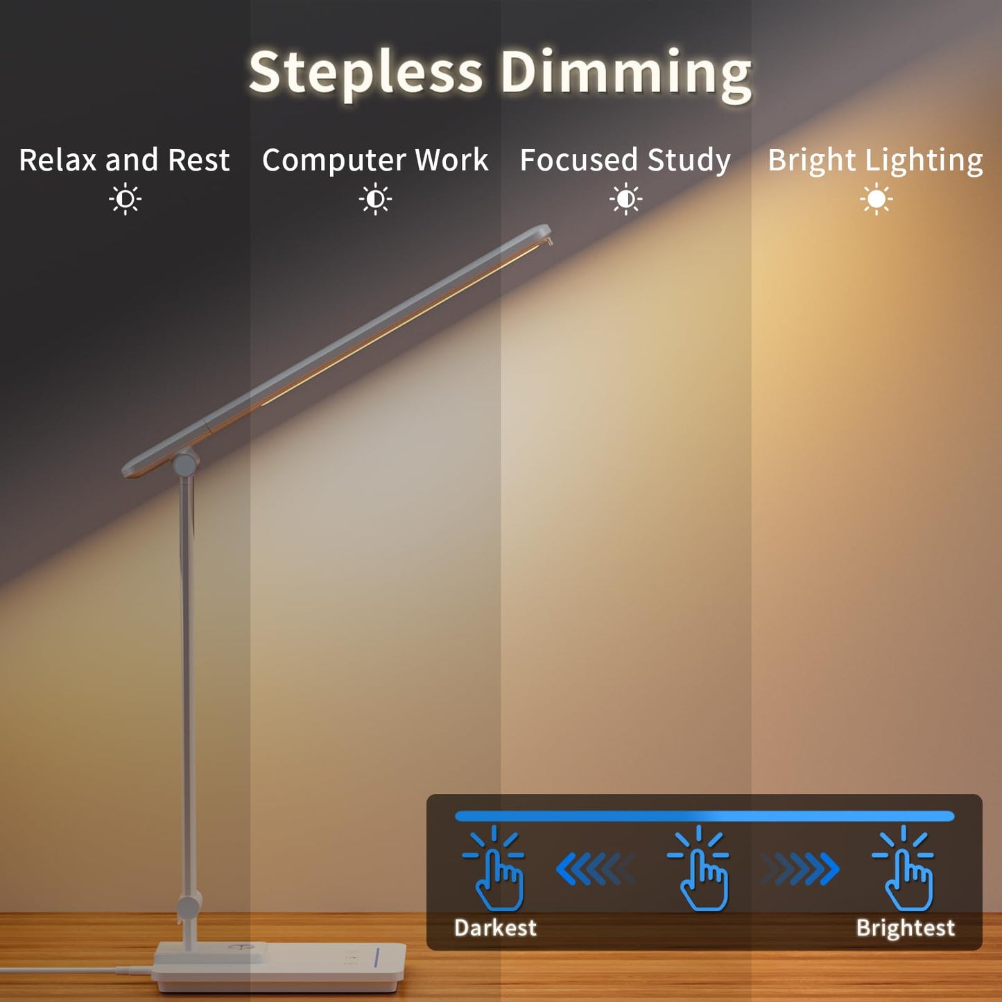 ELECTRI LED Desk Lamp, Touch Desk Light with USB Port, 5 Color & Stepless Dimming, 360° Rotatable ＆ Foldable, Reading Lamp for Table Study Work Office Nail Craft Puzzle(with Adapter) (Black)