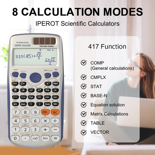 IPEROT Scientific Calculators, Solar Scientific Calculator Large Screen 417 Function, Calculators Very Suitable for High School and College Students Calculus Algebra and Other Math Textbooks (Solar)