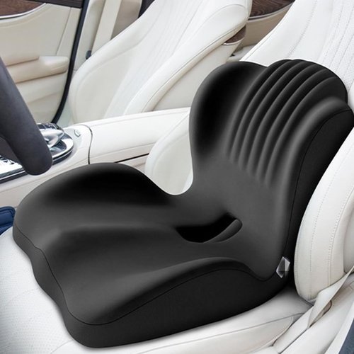 Sweevly Posture and Seat Cushion, Memory Foam L-Shaped Integrated Seat Cushions with Back Support for Tailbone Pain Relief, One-Piece Cushion for Office Chair & Car Seat, Non-Slip Bottom (Black)