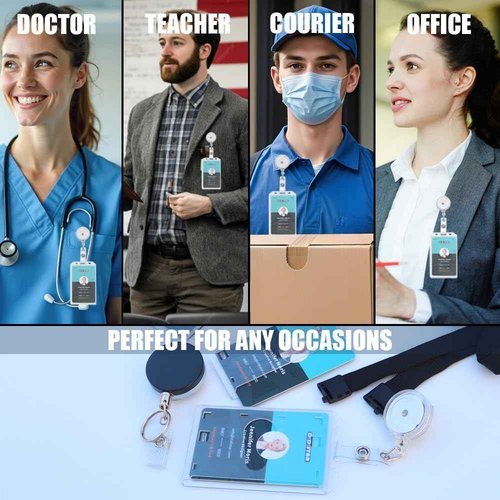 Bulk 50 Pack Hard Plastic Badge Holder-Vertical Heavy Duty ID Card Holder-Rigid Case Single I'd Protector with Easy Access Thumb Slot & Chain Holes for Clips,Lanyards & Reels-Frosted Clear by DiDiSTAR