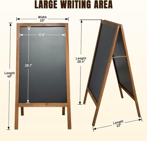 Magnetic A-Frame Chalkboard Sign - Double-Sided Wooden Outdoor Menu Board | 40" x 20" for Restaurants & Events