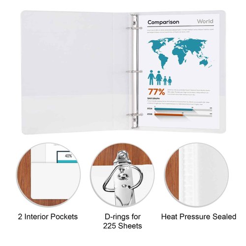Comix D-Ring Basic View Binder 1 inch 3 Ring Binders, Hold 225 Sheets of 8.5" x 11" Paper, 12 Pack (White)