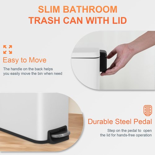 PayLessHere 1.3 Gallon Trash Can Kitchen Trash Can Stainless Steel Garbage Can with Removable Plastic Inner Bucket Lid Foot Pedal for Home Kitchen Bedroom Bathroom (2, White)