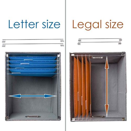 PRANDOM File Organizer Box - Set of 4 Collapsible Decorative Linen Filing Storage Hanging File Folders with Lids Office Cabinet Letter/Legal Size Grey 17.1x14x11.1 inch