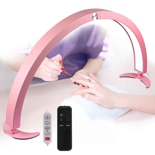 Gicrymil Half Moon Light for Nail Desk, 29in Foldable Half Moon Table Lamp Nail Desk Lamp with Wire Controller & Remote, Bright Arch Nail Light with 7 Cool/Warm Tones & 10 Brightness