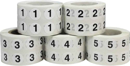 Numbers 1-5 Bulk Pack Office Warehouse Organization Inventory Stickers 1/2 Inch 1,000 Per Roll 5,000 Total Stickers