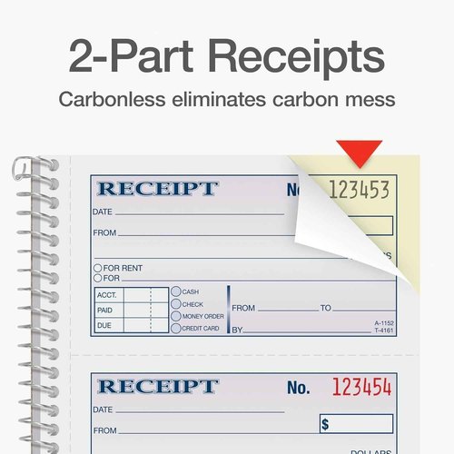Adams Receipt Book for Money and Rent - 2-Part Carbonless - 5-1/4" X 11" - Spiral Bound Receipt Book with Carbon Copies -300 Sets Per Book - 4 Receipts Per Page (Pack of 6)