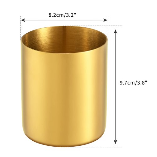 luvtree 2 Pieces Golden Round Stainless Steel 304 Pen Holder, Desk Pencil Organizer, Makeup Brush Storage, Kitchen Cutlery Holder, Multi-Purpose Office and Home Accessory