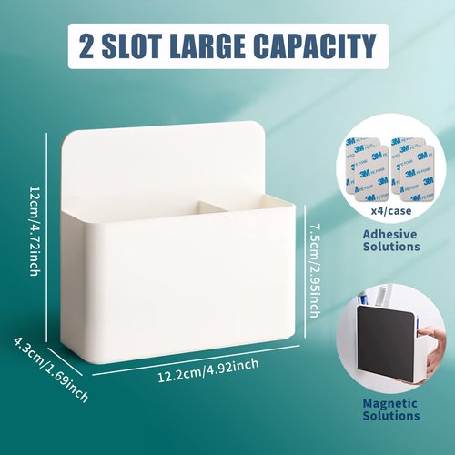 noonebutyou 4-in-1 Magnetic Marker Holder - Dry Erase, Wall Mount, Self-Adhesive Pen Holder for Whiteboard, Fridge, Home Office, School (White)