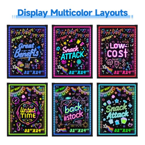 Hosim 32"x 24" LED Message Writing Board with 8 Markers & 16 Lighting Colors - Illuminated Neon Sign for Restaurants & Events