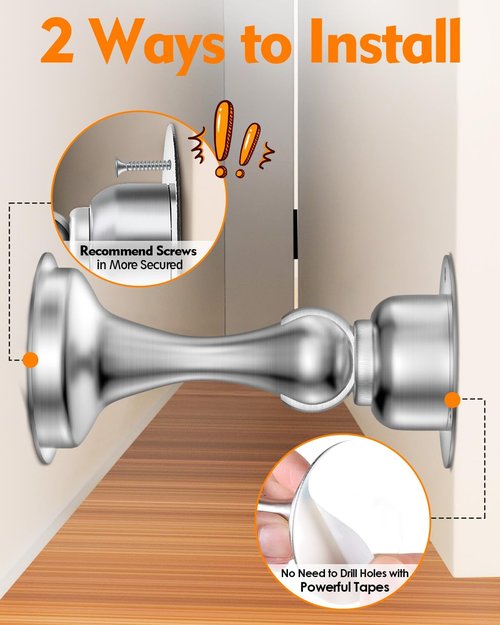 Magnetic Door Stoppers by [Brand Name] - Stainless Steel, No Drilling, 2-Pack for Wide Doors