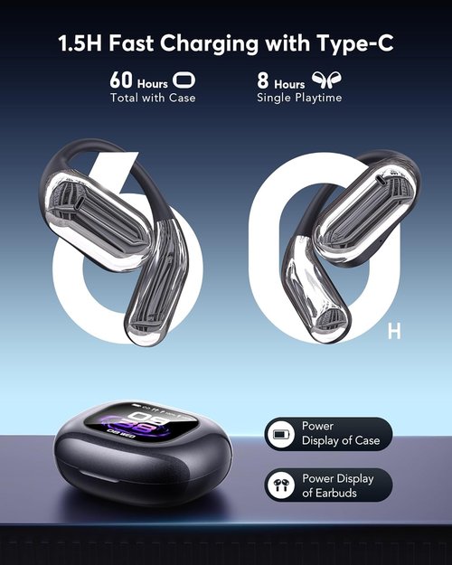 AI Language Translator Earbuds, OWS LCD Touchscreen Real-Time Translation for 144 Languages & Accents Includes Free Subscription Translation Device Earphones for Travel Business Learning Black