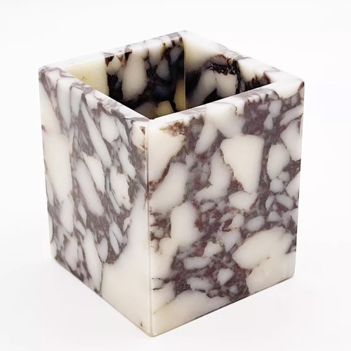 Artisanal Abode Marble Pen Holder, White Stone Rectangular Desktop Organizer, Office Study Makeup Brush Storage, Home Desk Decor, Minimalist Design, Durable Marble Accessory