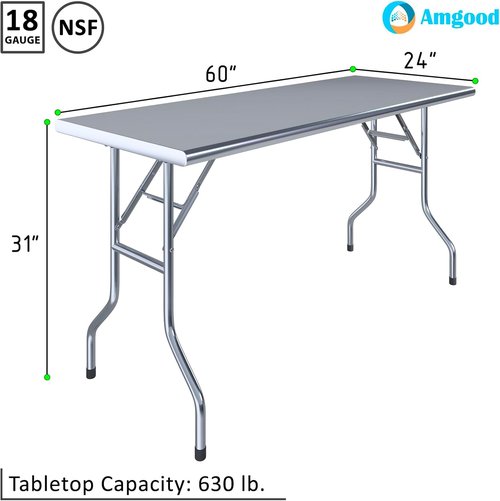 AmGood Stainless Steel Folding Utility Table - 24" x 60" Open Base Design for Versatile Use