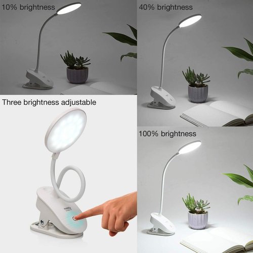 Miady Clip-On Reading Lamp - Battery Powered with 3 Brightness Levels | USB Rechargeable, 2-Pack