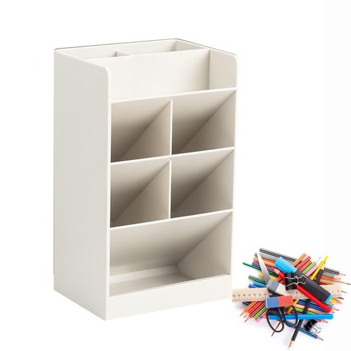 Pen Holder, Oblique Insertion Stationery Storage Box 5 Compartments Pencil Holder Makeup Brush Holder Pen Organizer for Office Pencil Holder for Desk Stationery Storage Pen Holder(Creamy White)