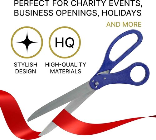 25" Blue Scissors for Grand Opening – Large Heavy Duty Shears for Ribbon Cutting Ceremony Blue Giants Ribbon Cutting Scissors for Special Events Inaugurations and Ceremonials