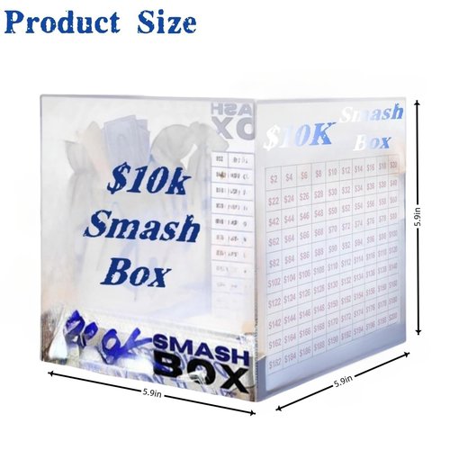 Durable Acrylic DIY Smash Box for Money 10k Savings - Buckle Design, Transparent, Secure & Portable - Ideal Cash Savings Box