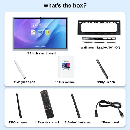Smart Board Interactive Whiteboard, 4K UHD Touch Screen Digital Board ，Digital Electronic Smartboard with Dual System and 16MP Camera for Office & Conference Rooms (65 inch Plus)