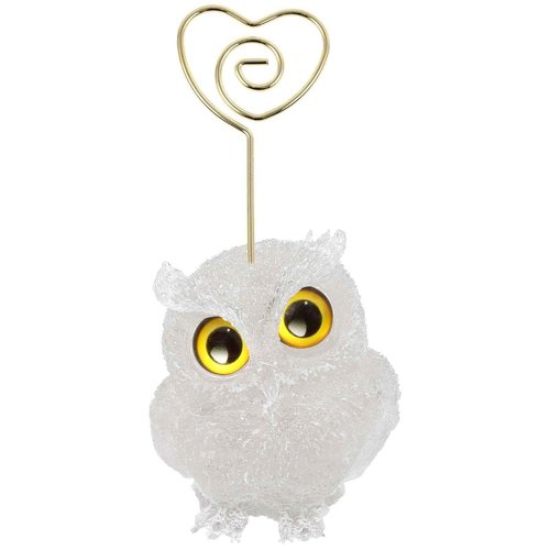mookaitedecor Rock Quartz Owl Statue Crystal Card Holder Stand, Cute Animals Figurine Clip Photo Holders for Desk, Sticky Notes Holder for Office