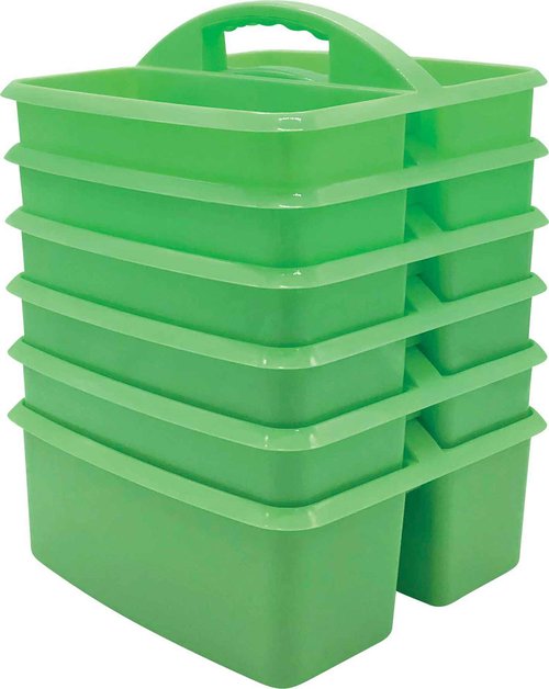 Teacher Created Resources Mint Portable Plastic Storage Caddy 6-Pack for Classrooms, Kids Room, and Office Organization, 3 Compartment
