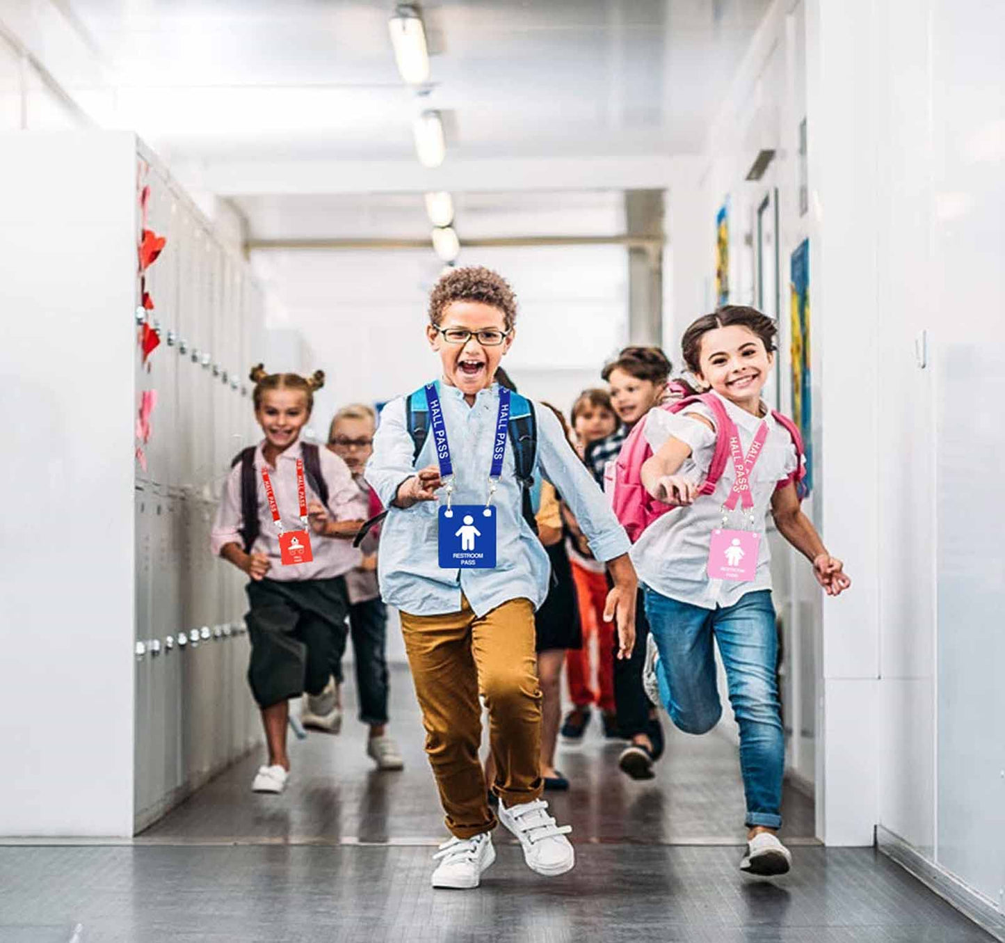 Hall Pass Lanyards with Large Card Passes, Unbreakable School Classroom 5 Inch Passes Set for Teacher Parents(Hall Bathroom Library Office & Nurse),5 Pcs(Hall)