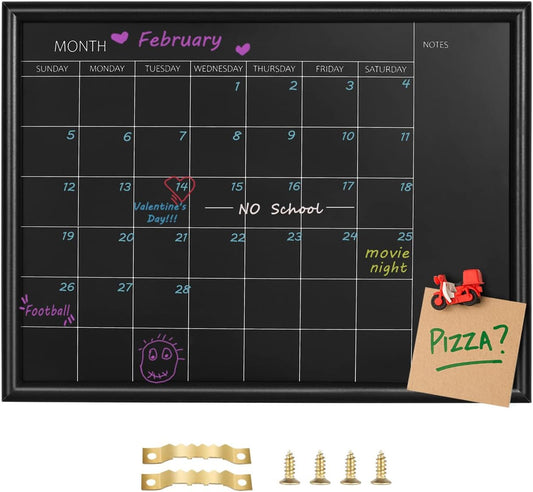 TORASO Magnetic Chalkboard Calendar - Small Black Wood Frame for Planning | 10.6 x 14.6 Inches