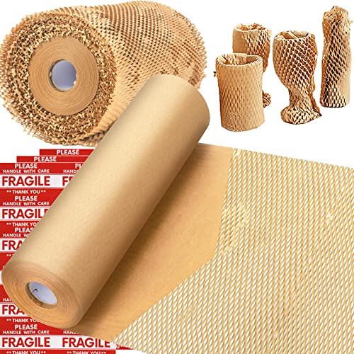 Honeycomb Packing Paper Roll 15x400' Eco-Friendly Moving Wrap with Fragile Stickers