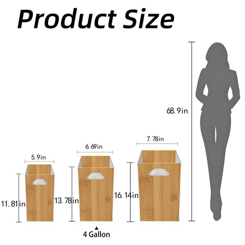 Fozxsvg 4 Gallon Bamboo-Wooden Trash Can - Rustic Office Waste Paper Basket - Decorative Garbage Bin for Bedroom, Bathroom, Kitchen, Living Room