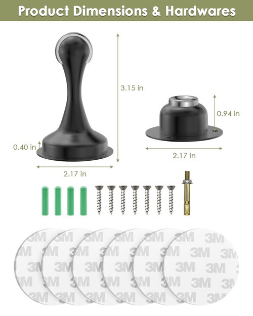 Door Stoppers, Magnetic Door Stop 4 Pack Adhesive Stick & Screws Stainless Steel, Door Stop Holder to Keep Door Open Wall & Floor Mount, Magnetic Door Catch Stoppers for Bottom of Door, Black