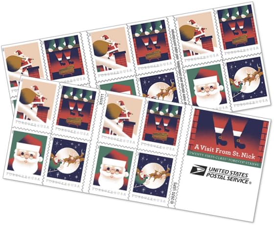 USPS Forever Stamps - A Visit from St. Nick Booklet | 20 First Class Stamps (2 Booklets, 40 Total)