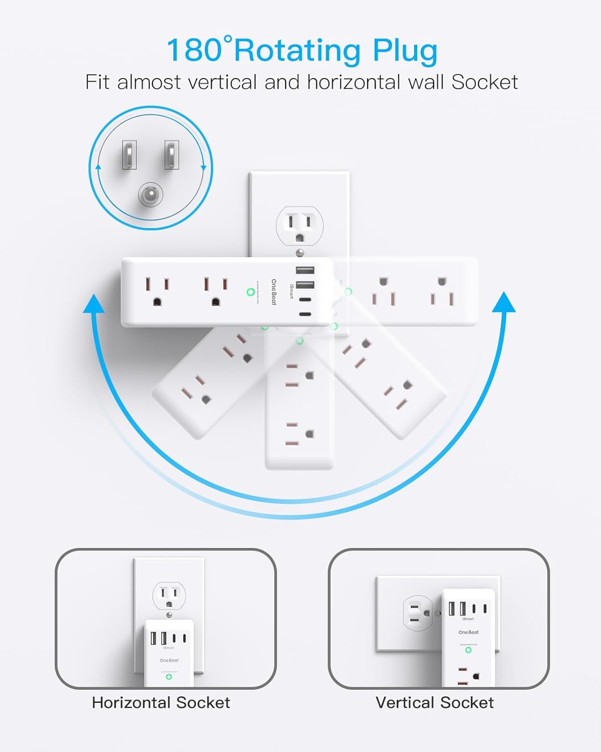 Surge Protector by [Brand Name] - 6 AC Outlet Extender with 4 USB Ports, Rotating Plug & 1800J Protection | Ideal for Home & Office