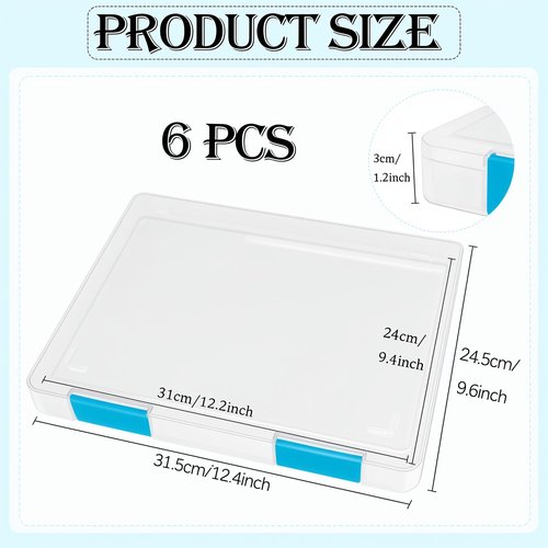 ZILAMGOO 6 Pcs Clear Plastic Document Storage Box, A4 File Box Paper Organizers Holder, Paper Storage Containers with Buckle for Document Magazine File Photo(12.4 x 9.84 x 1.18 in)