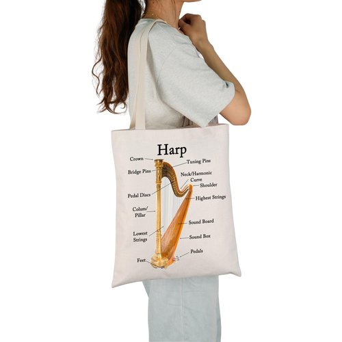 JXGZSO Musician Gift Harp Instrument Anatomy Tote Bag Harp Lover Gift Harp Player Gift Music Teacher Gift Harpist Gift