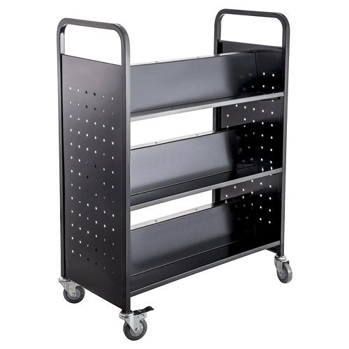 ZeroOne Book Cart 332LBS Library Cart Two Sides Rolling Book Cart Double Sided Shaped 6 Tier Sloped Slanted Shelves with Lockable Wheels for Office School Book Truck Home Shelves Black