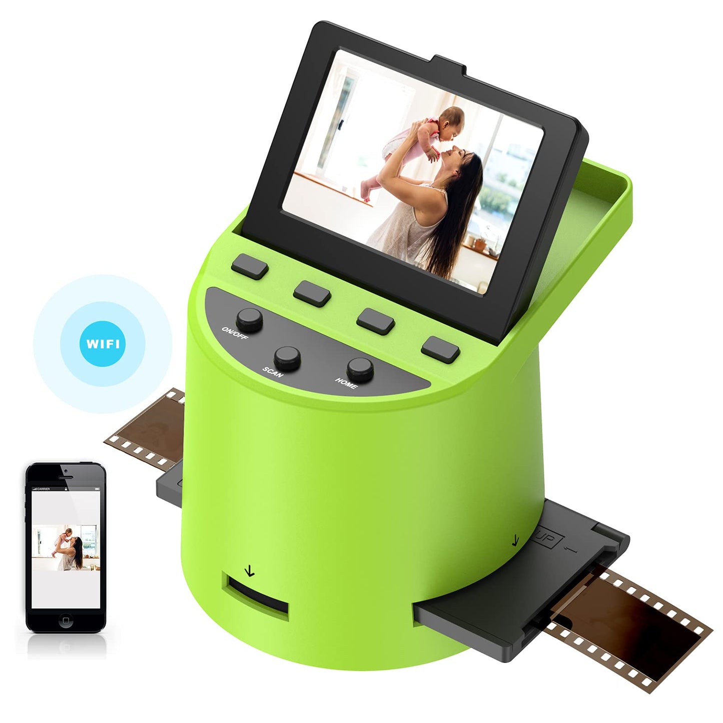 Wireless Digital Film Scanner with 22MP, Converts 35mm, 126, 110, Super 8 Films, Slides, Negatives to JPEG, Tilt-Up 3.5" Large LCD, Transfer Pictures to Phones Via WiFi Connection, MAC &PC Compatible