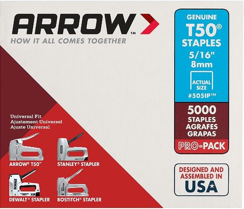 DEWALT Stapler, Carbon Fiber (DWHT75900) & Arrow Fastener 505IP Heavy Duty T50 Staples for Upholstery, Construction, Furniture, Crafts, 5/16-Inch Leg Length, 3/8-Inch Crown Size, 5000-Pack